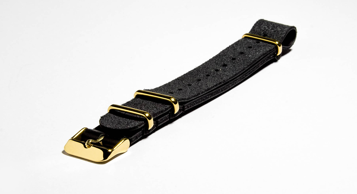 Black Leather NATO strap with gold buckles