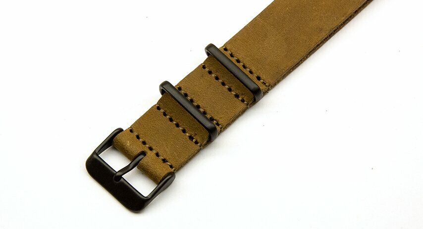Matte brown leather NATO Strap with black PVD buckles