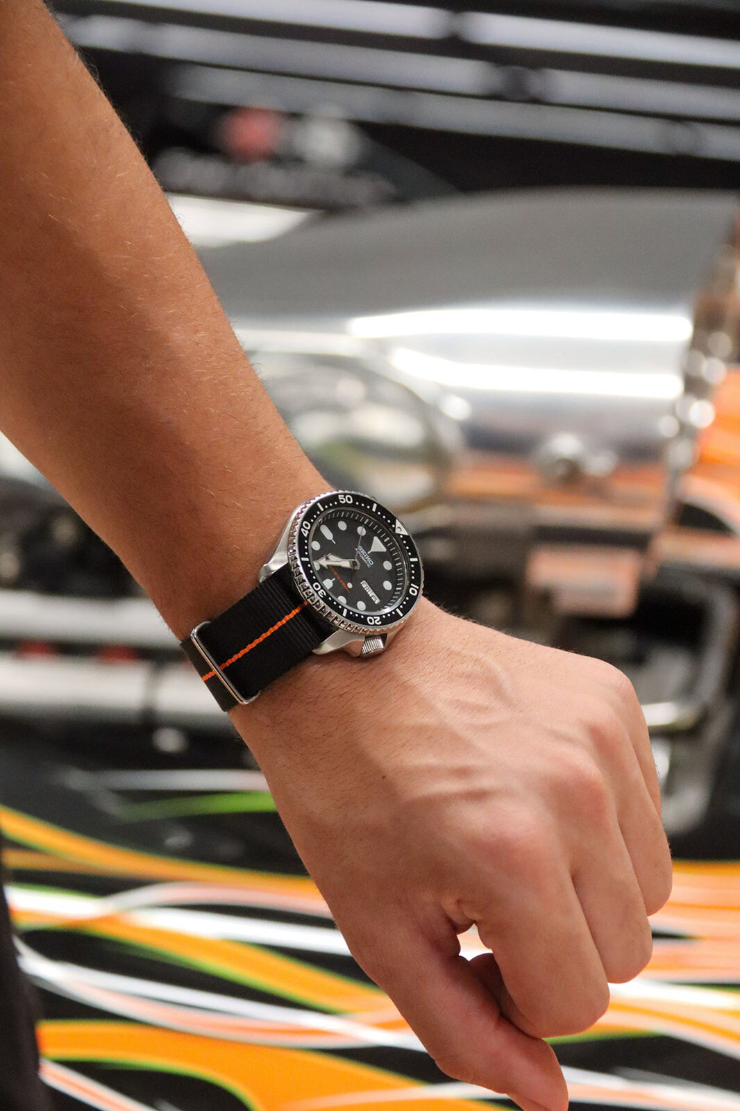 Charcoal Black & Orange watch strap