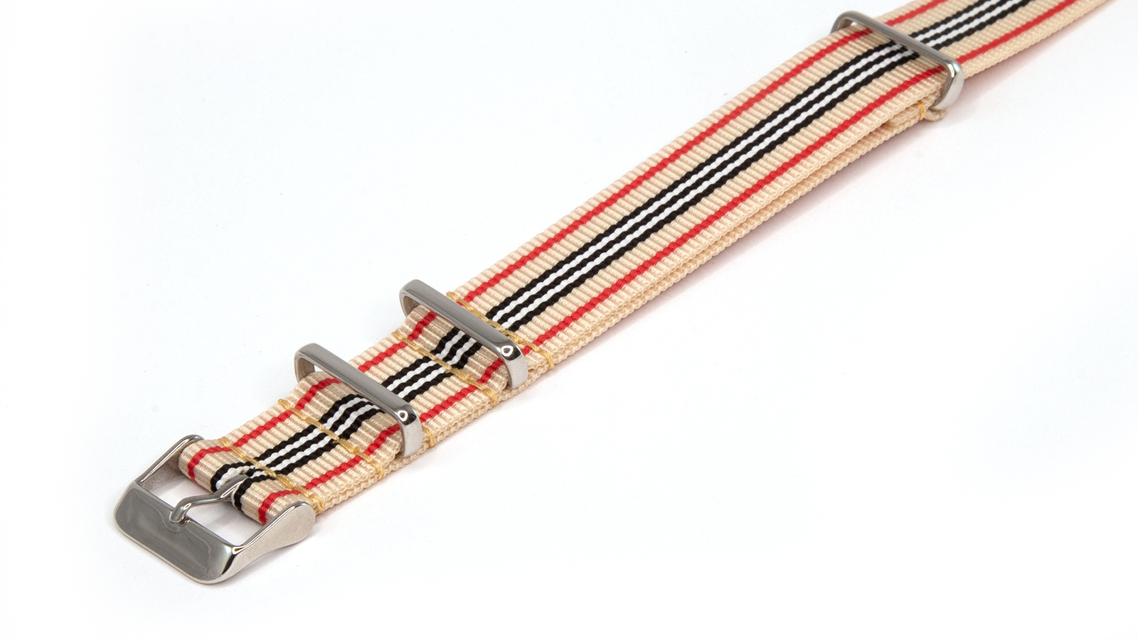 Beige NATO strap with Red, Black & White stripes