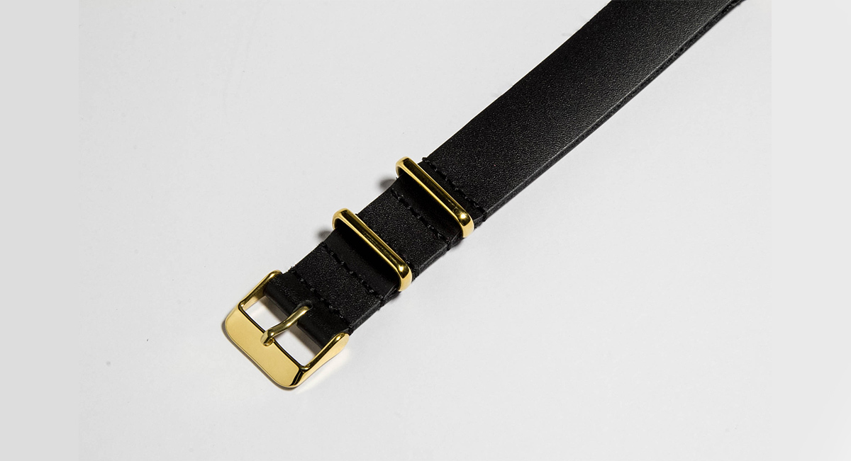 Black Leather NATO strap with gold buckles