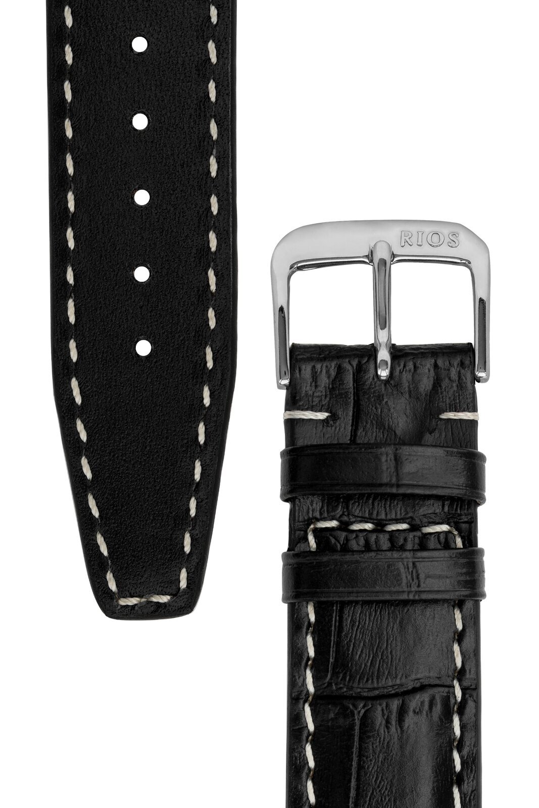 Rios1931 BOSTON Alligator-Embossed Leather Watch Strap in BLACK