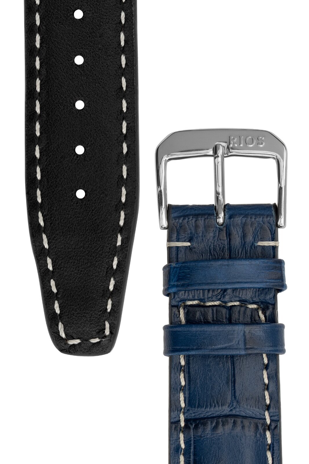 Rios1931 BOSTON Alligator-Embossed Leather Watch Strap in NAVY BLUE