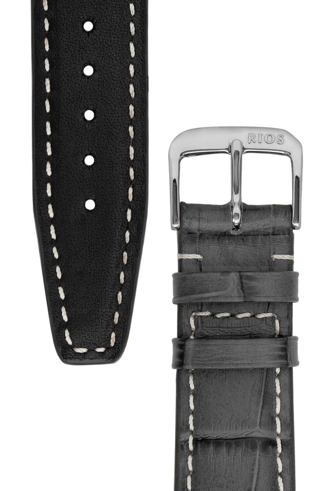 Rios1931 BOSTON Alligator-Embossed Leather Watch Strap in STONE GREY