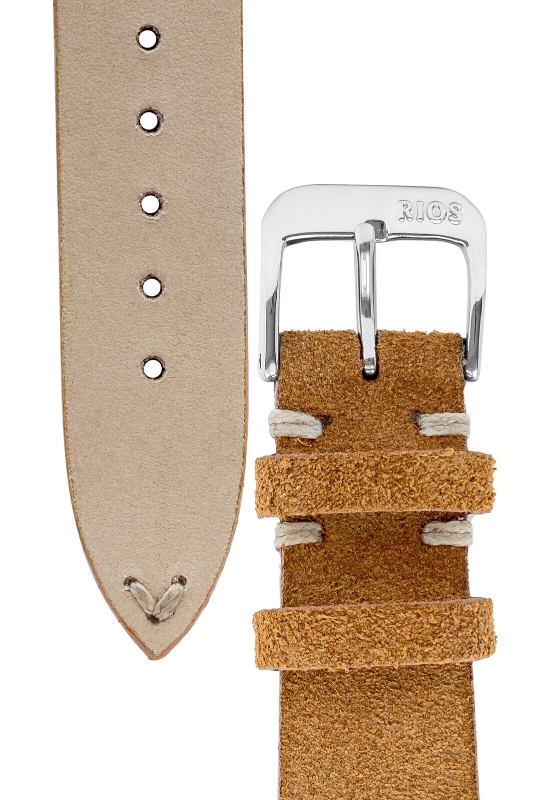 Rios1931 HUDSON Genuine Suede Leather Watch Strap in COGNAC
