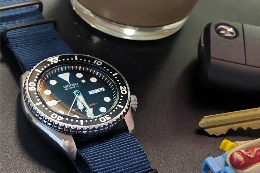 22mm Navy blue watch strap - Black PVD Hardware