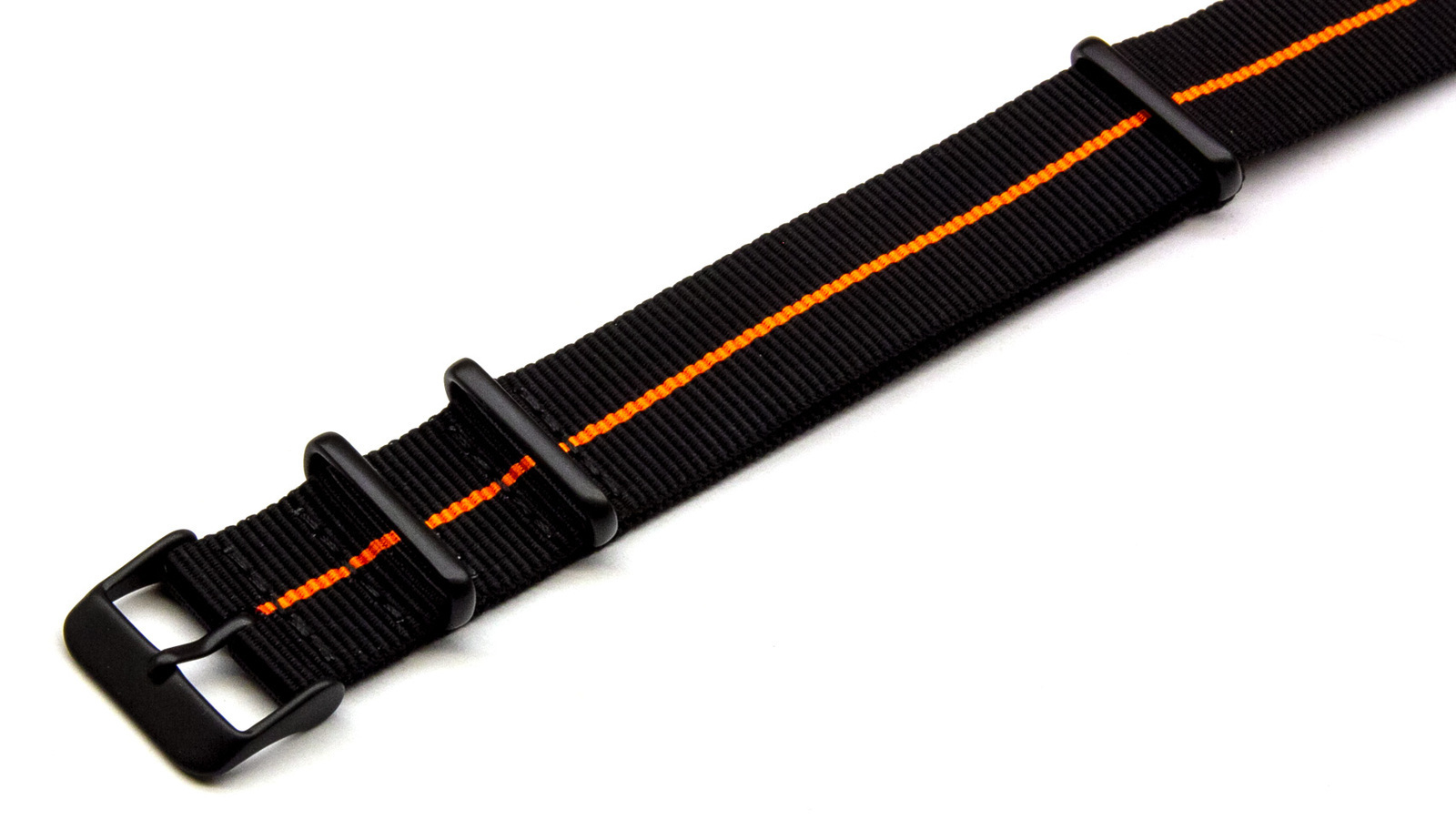 Charcoal Black & Orange NATO strap with black PVD buckles