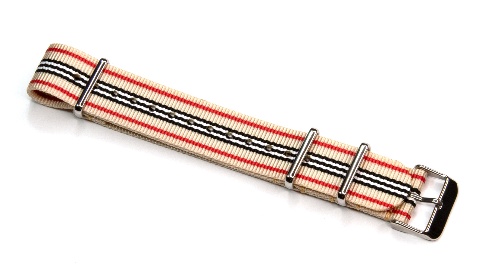 Beige NATO strap with Red, Black & White stripes