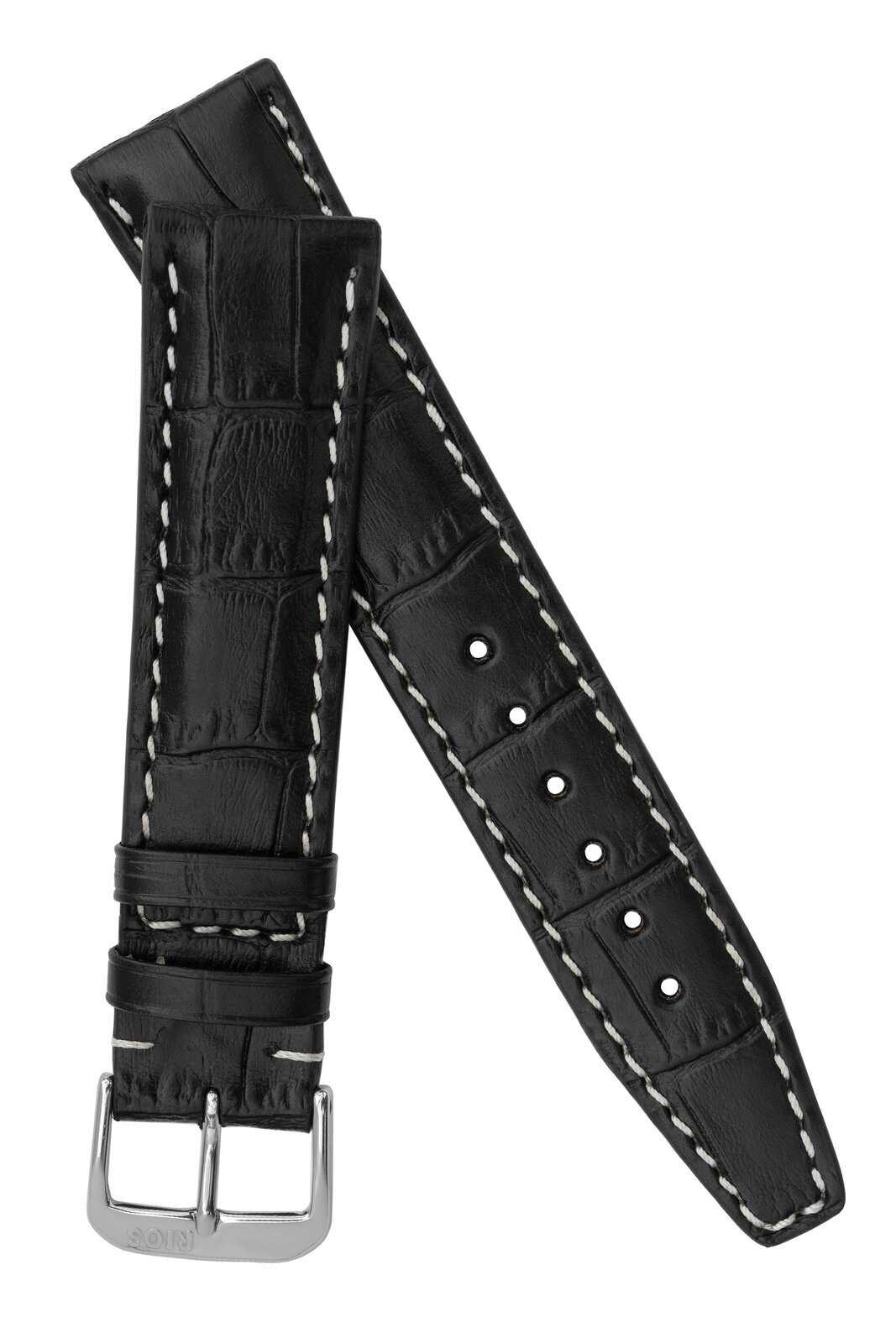 Rios1931 BOSTON Alligator-Embossed Leather Watch Strap in BLACK
