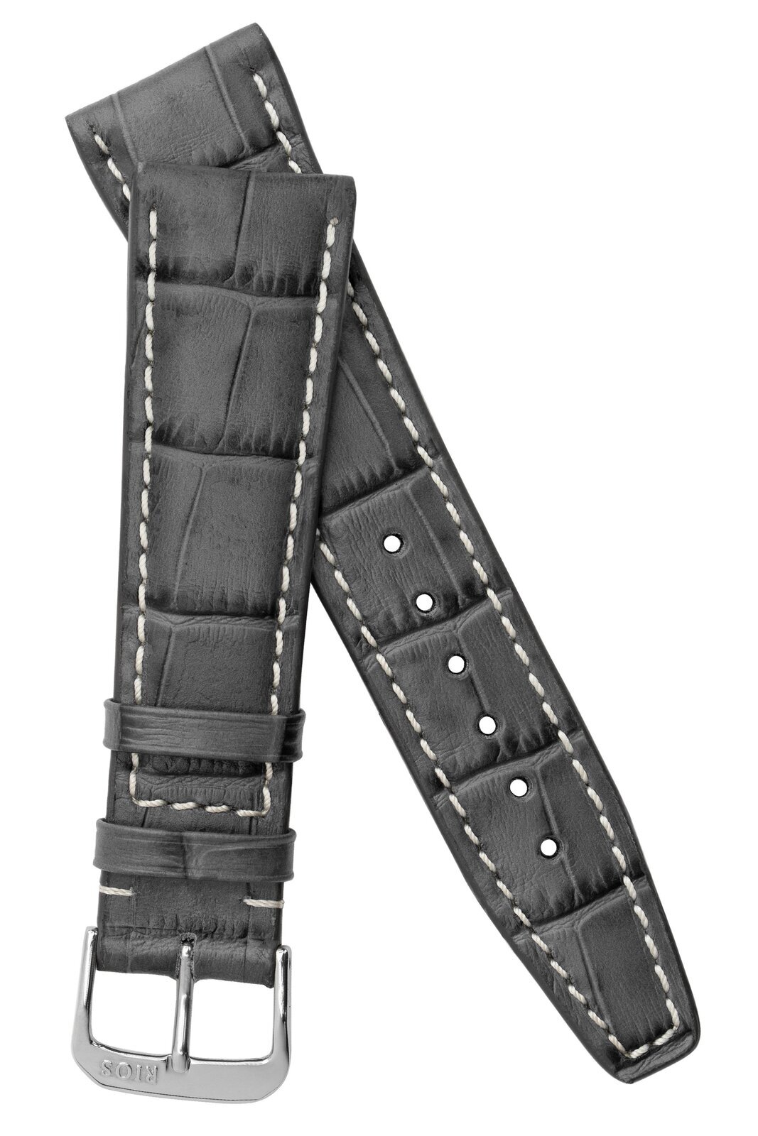 Rios1931 BOSTON Alligator-Embossed Leather Watch Strap in STONE GREY