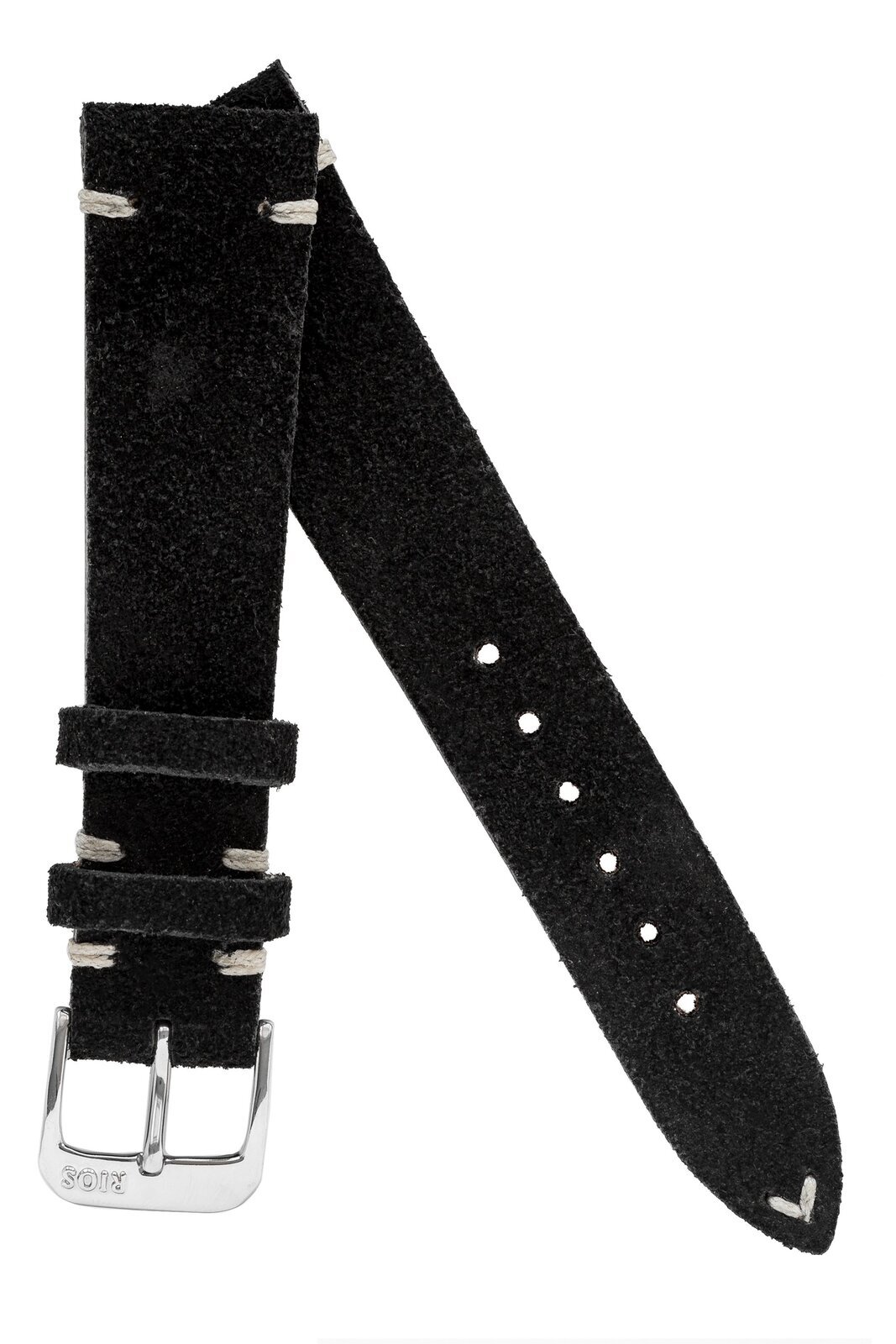 Rios1931 HUDSON Genuine Suede Leather Watch Strap in BLACK