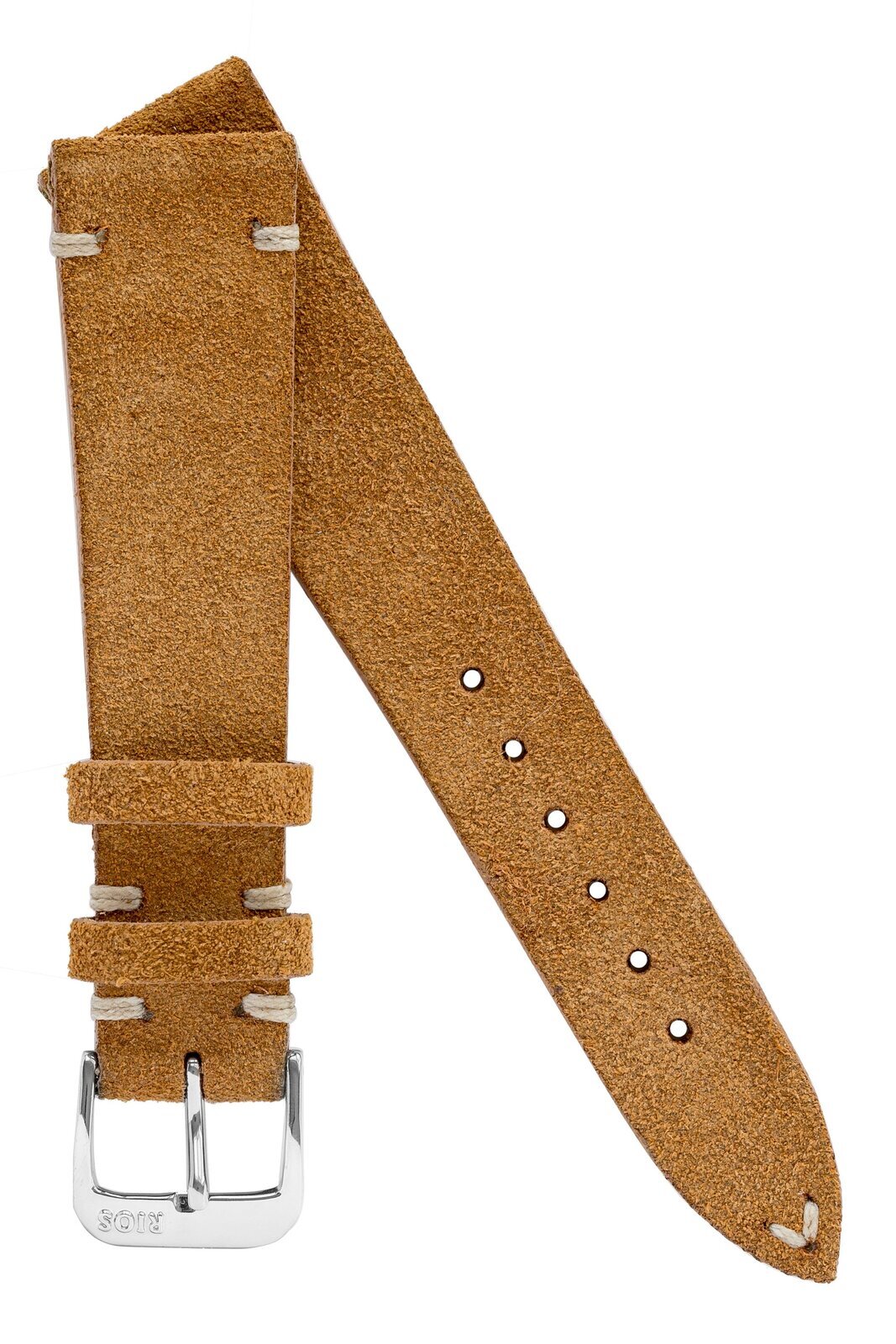 Rios1931 HUDSON Genuine Suede Leather Watch Strap in COGNAC