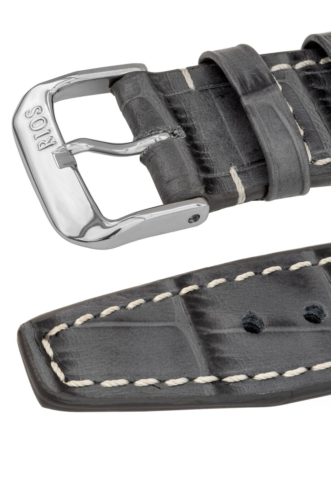 Rios1931 BOSTON Alligator-Embossed Leather Watch Strap in STONE GREY