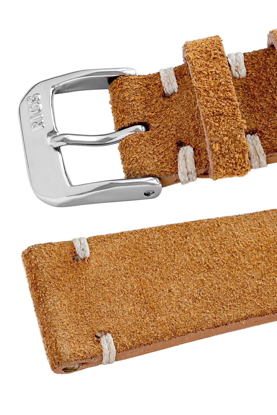 Rios1931 HUDSON Genuine Suede Leather Watch Strap in COGNAC