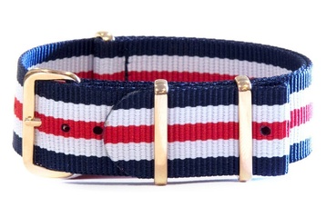Navy, White & Red watch strap (with rose gold buckles)