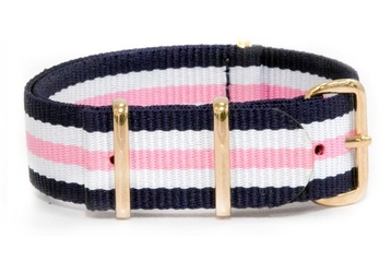 Blue, White and Pink watch strap (with rose gold buckles)